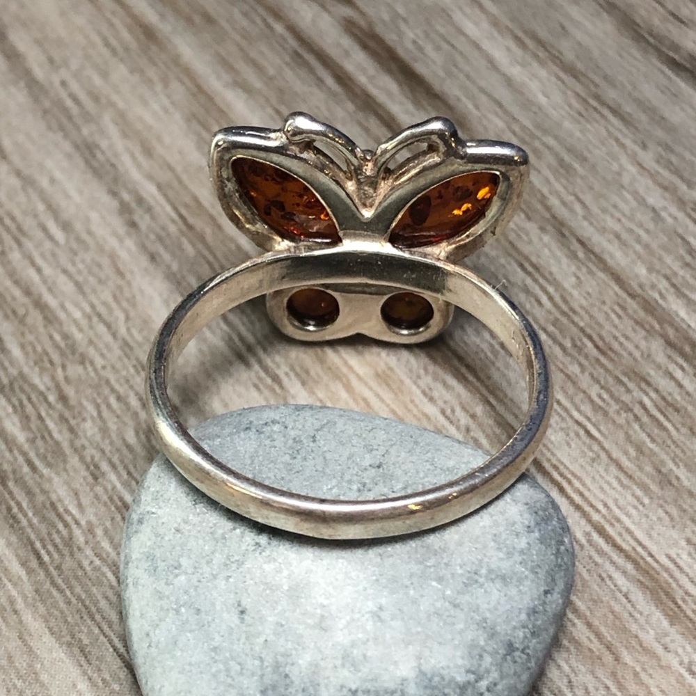 Amber Sterling Butterfly Ring 9 - Picture 3 of 9